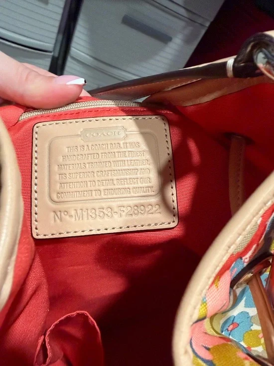 Coach Floral Drawstring Bucket Bag - Pink, Red, Blue, Yellow, Cream - Picture 8 of 15